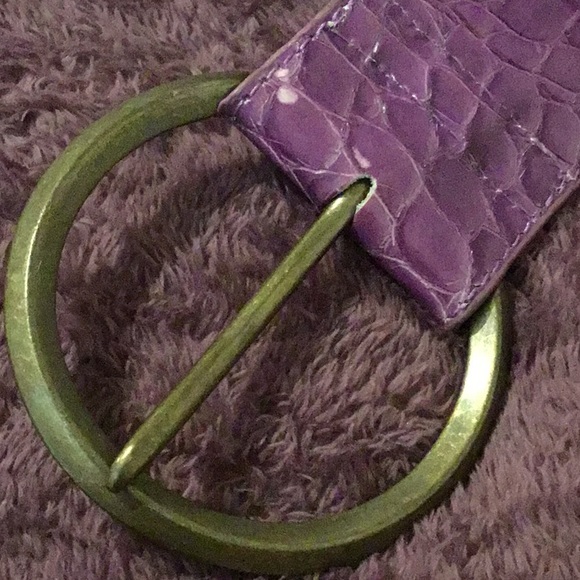 Suzanne Summers Wide Genuine Leather Purple Cured Belt, M/L-45” - Picture 2 of 16